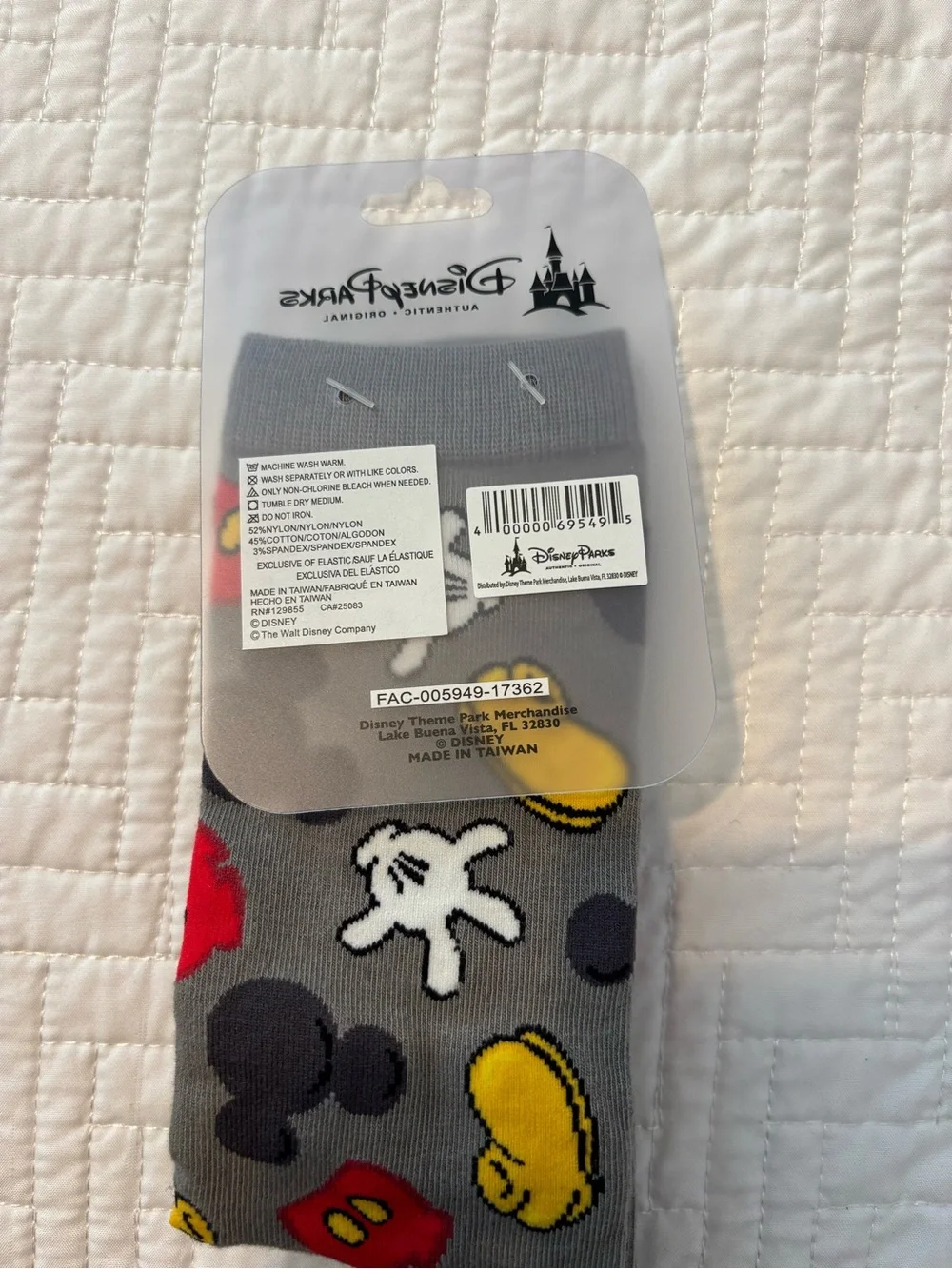 Disney Gray Mickey Icons Crew Socks with Red and Yellow Accents
